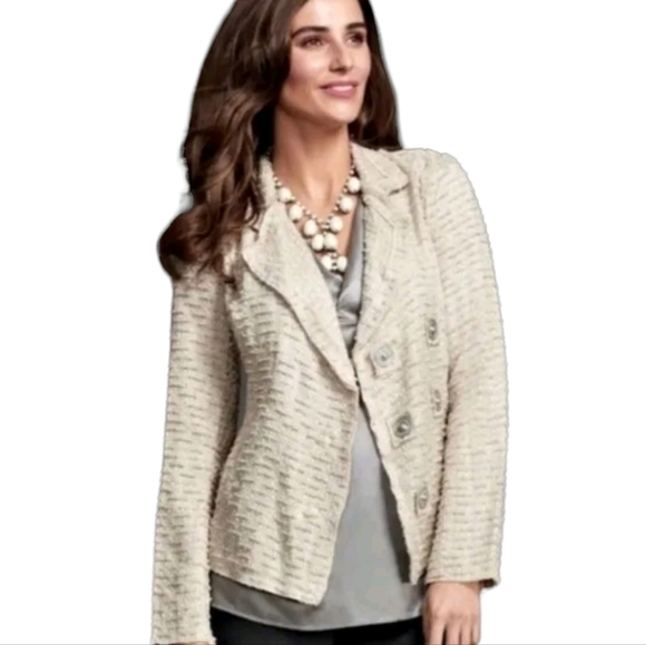 Cabi Blazer Medium Estate Chenille Double Breasted Woven Cream - Picture 2 of 9